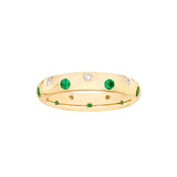 Staggered Emerald & Diamond Ring - 14K Yellow Gold Comfort Fit Wedding Band - by Dazyle