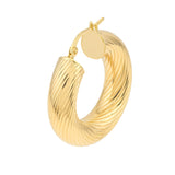 Textured Round Tube Hoop Earrings - 14K Yellow Gold - 15mm - by Dazyle