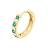 Emerald & Diamond Accent 15mm Huggie Earrings - 14K Yellow Gold - by Dazyle