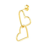 Double Open Heart Dangle Earrings - 14K Yellow Gold - by Dazyle