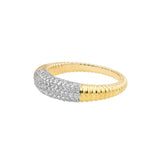 Diamond Pave Ribbed Dome Ring - 14K Yellow & White Gold - Custom Order - by Dazyle