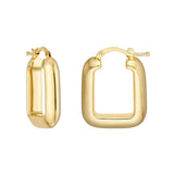 Puffy Square Shape Hoop Earrings - 14K Yellow Gold Hinge Closure - by Dazyle