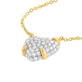 Diamond Pave Heart Pendant Necklace - 14K Yellow & White Gold 18 Inch - by Dazyle