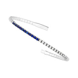 14K White Gold Flexible Tennis Bangle with Diamonds and Sapphires - 7-inch - by Dazyle