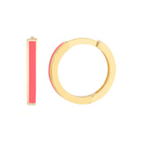 Neon Pink Enamel Baby Hoop Earrings - 14K Yellow Gold - by Dazyle