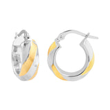 Two-Tone Twisted Round Hoop Earrings - 14K Yellow & White Gold - by Dazyle