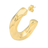 Puff Geometric Dome Open Hoop Earrings - 14K Yellow Gold - by Dazyle