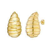 Extra Large Ribbed Teardrop Dome Earrings - 14K Yellow Gold - by Dazyle