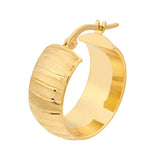 Wide Textured Round Hoop Earrings - 14K Yellow Gold - by Dazyle