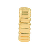 Puff Corrugated Open Hoop Earrings - 14K Yellow Gold Post & Nut Closure - by Dazyle