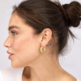 Textured Round Tube Hoop Earrings - 14K Yellow Gold - 10mm - by Dazyle