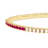 14K Yellow Gold Flexible Tennis Bangle with Diamonds and Rubies - 7-inch - by Dazyle