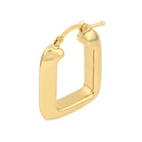 Puffy Square Shape Hoop Earrings - 14K Yellow Gold Hinge Closure - by Dazyle