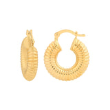 Textured Round Hoop Earrings - 14K Yellow Gold - by Dazyle