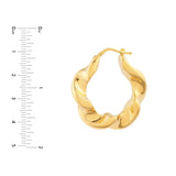 Wide Twist Puff Hoop Earrings - 14K Yellow Gold Hinge Closure - by Dazyle