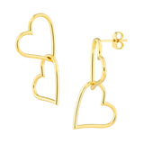 Double Open Heart Dangle Earrings - 14K Yellow Gold - by Dazyle