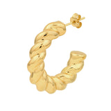 Puff Textured Twist Open Hoop Earrings - 14K Yellow Gold - by Dazyle
