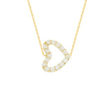 14K Yellow Gold Cubic Zirconia Sideways Heart Necklace. Adjustable Diamond Cut Cable Chain 16