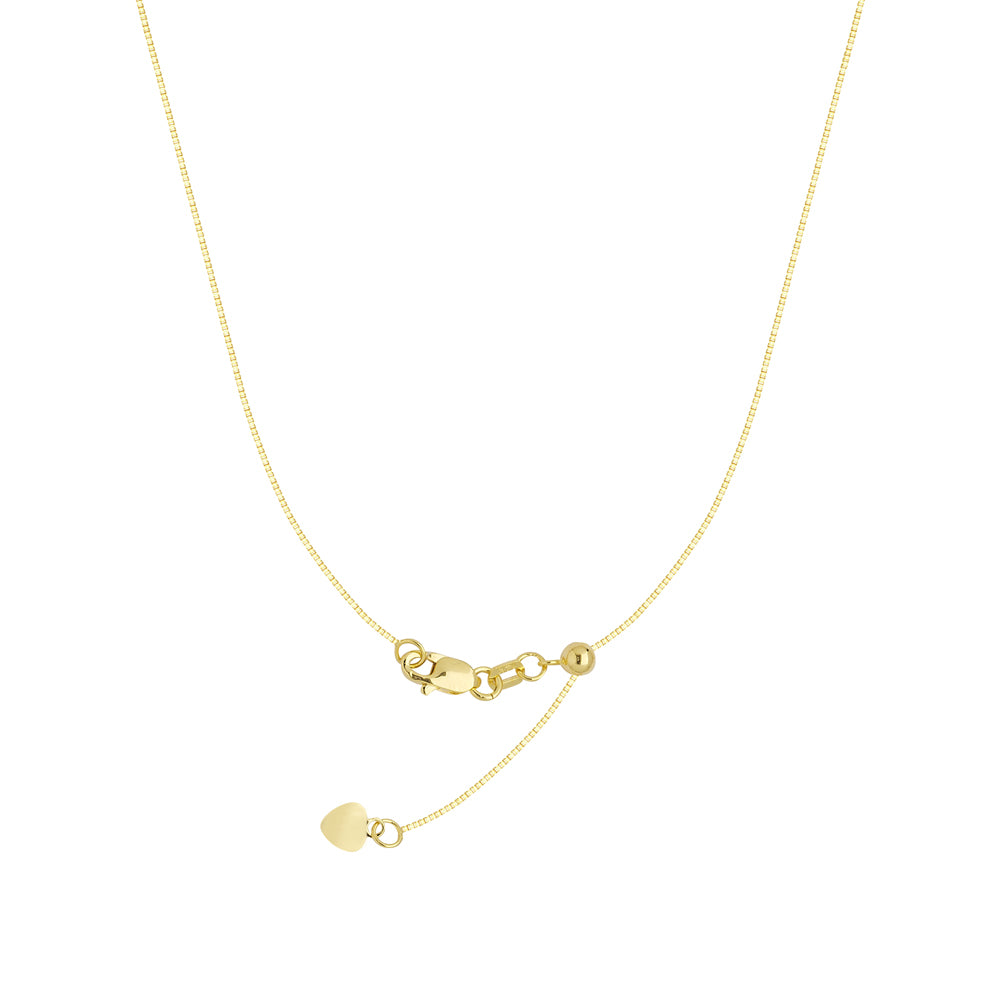 22" Adjustable Box Chain Necklace with Slider 925 Sterling Silver Yellow Gold Plated 0.95 mm 3.2 grams