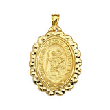 14K Yellow Gold Saint Christopher Framed Oval Medal With Text Saint Christopher. Protect us