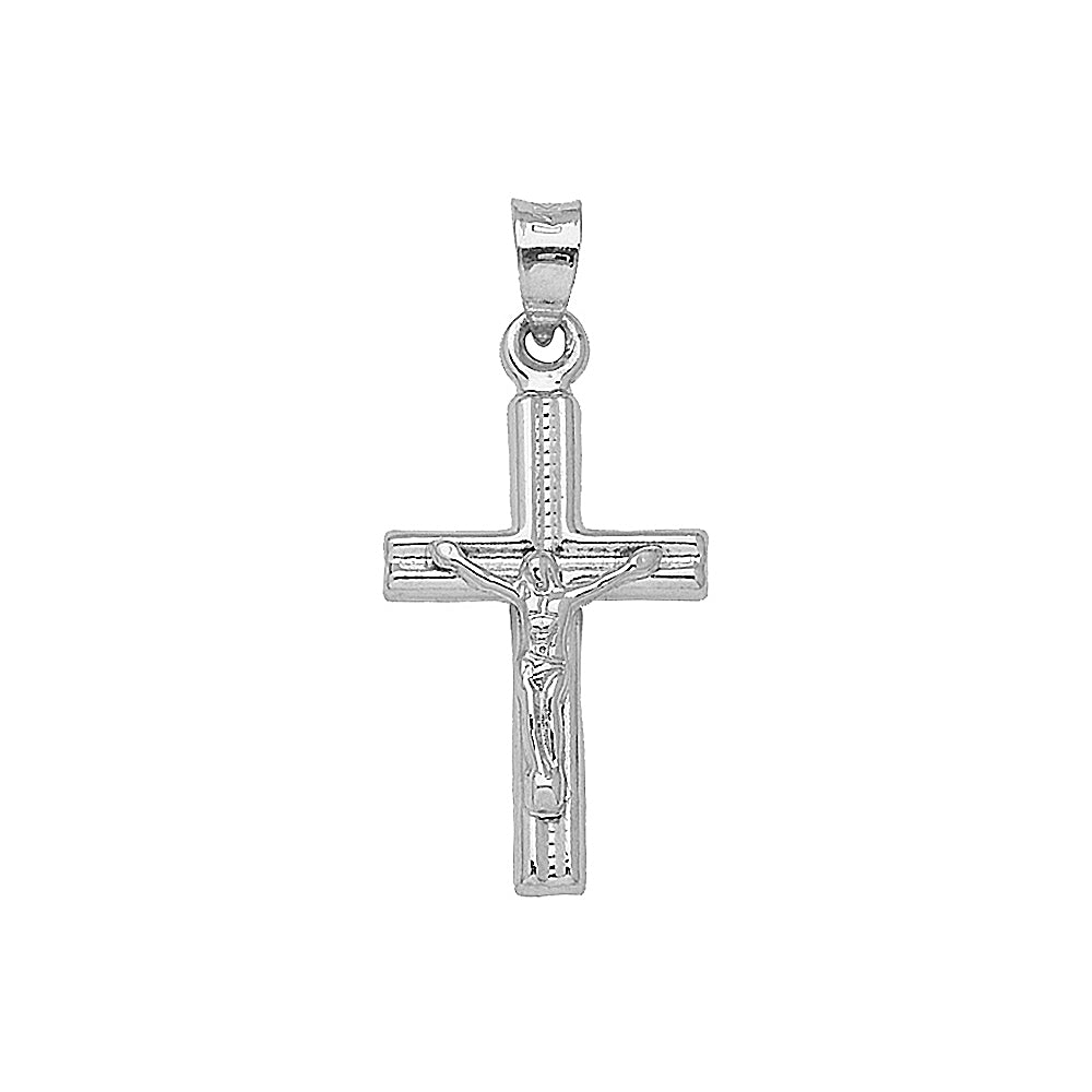 14K White Gold 3D Style Hollow Crucifix Cross Pendant