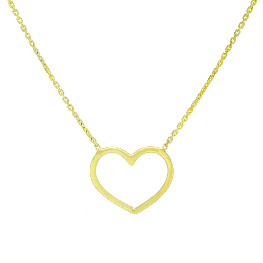 14K Yellow Gold Open Heart Necklace. Adjustable Wire Chain 16" to 18"