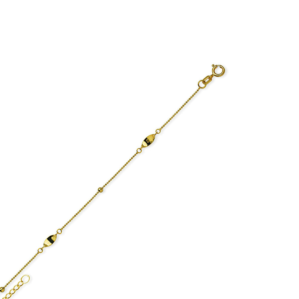 14K Yellow Gold Micro Beads Anklet Adjustable 9" to 10" length
