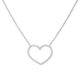 14K White Gold Open Heart Necklace. Adjustable Wire Chain 16