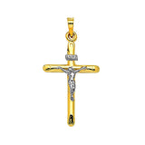 14K Two Tone Gold 3D Style Hollow INRI Crucifix Cross Pendant