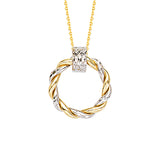 14K Yellow|White Gold Diamond Cut Braided Circle Necklace. Adjustable Cable Chain 16