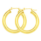 14K Yellow Gold 4 mm Polished Round Hoop Earrings 1" Diameter