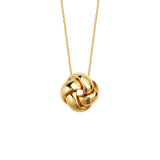 14K Yellow Gold High Polished Puffed Love Knot Necklace. Adjustable Cable Chain 16"-18"