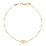 14K Yellow Gold Evil Eye Bracelet. Adjustable Diamond Cut Cable Chain 7