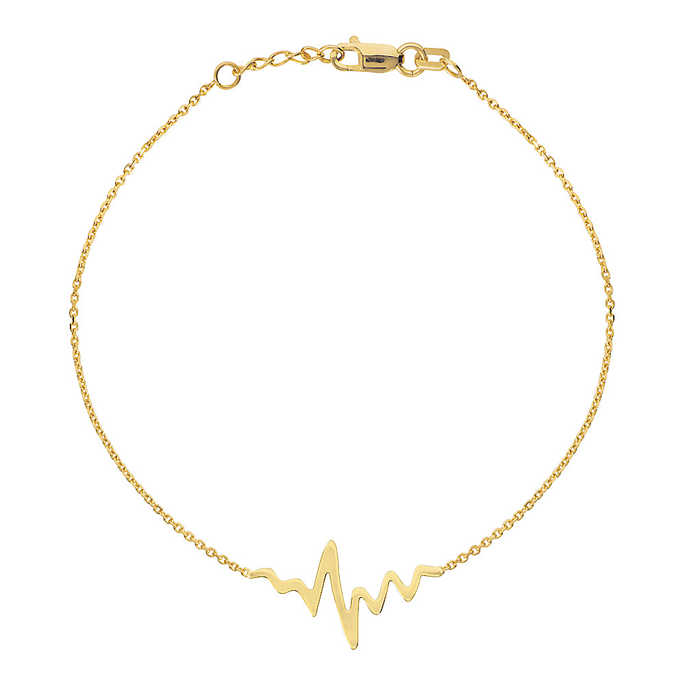 14K Yellow Gold Heartbeat Bracelet. Adjustable Diamond Cut Cable Chain 7" to 7.50"