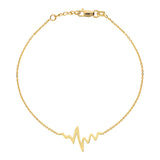 14K Yellow Gold Heartbeat Bracelet. Adjustable Diamond Cut Cable Chain 7" to 7.50"