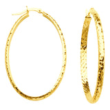 10K Yellow Gold 3 mm Diamond Cut Oval Hoop Earrings 28mmx42mm
