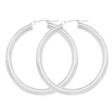 14K White Gold 4 mm Polished Round Hoop Earrings 1.6" Diameter