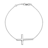14K White Gold Sideways Cross Bracelet. Adjustable Cable Chain 7" to 7.50"