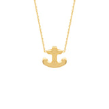 14K Yellow Gold Anchor Necklace. Adjustable Cable Chain 16" to 18"