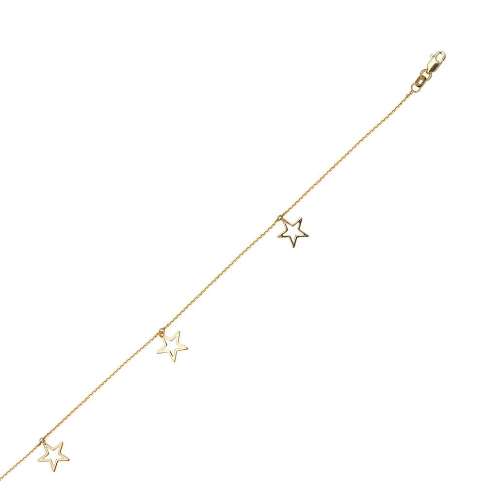 14K Yellow Gold Star Anklet Adjustable 9" to 10" length