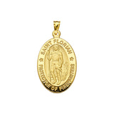 14K Yellow Gold Saint Florian Oval Medal With Text Saint Florian. Protector Of Firefighters