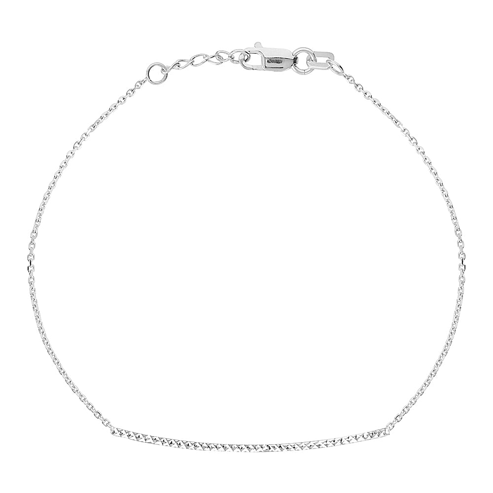 14K White Gold Diamond Cut Bar Bracelet. Adjustable Cable Chain 7" to 7.50"