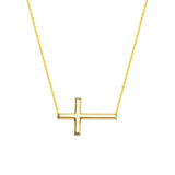 14K Yellow Gold Sideways Cross Necklace. Adjustable Cable Chain 16" to 18"