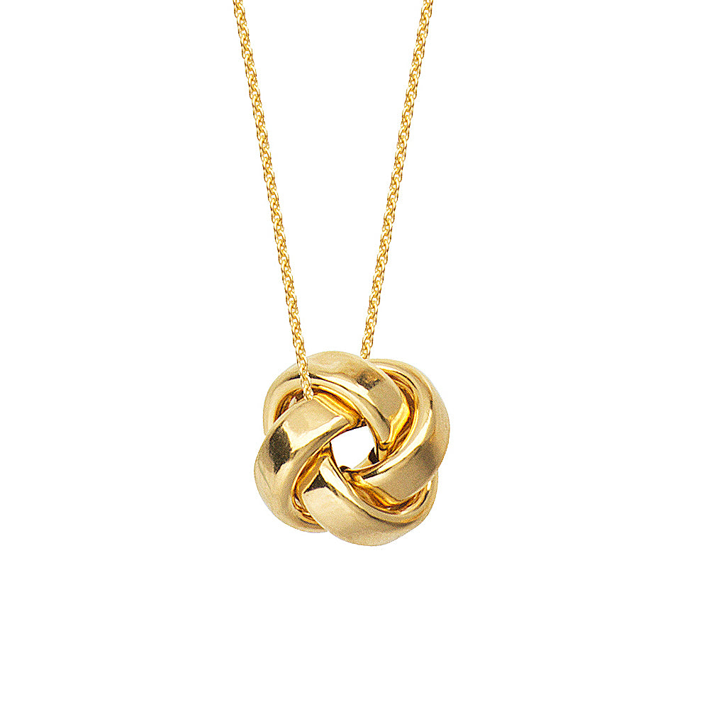 14K Yellow Gold High Polish Flat Square Tube Love Knot Necklace. Adjustable Cable Chain 16"-18"