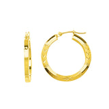 14K Yellow Gold Square Tube Diamond Cut 3 mm Earring