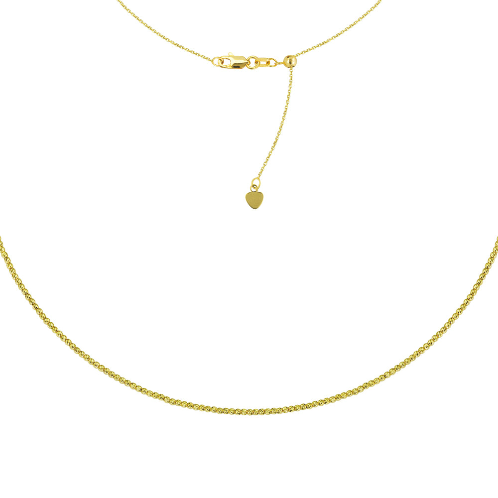 14K Yellow Gold Textured Bead Links Choker Necklace. Adjustable 10"-16"
