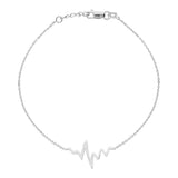 14K White Gold Heartbeat Bracelet. Adjustable Diamond Cut Cable Chain 7