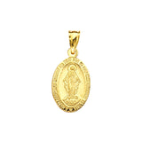 14K Yellow Gold Mary Miraculous Oval Medal With Text Mary conceived without sin pray for us who have recourse to thee