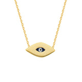 14K Yellow Gold Evil Eye Necklace. Adjustable Diamond Cut Cable Chain 16" to 18"