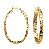 10K Yellow Gold 4 mm Diamond Cut Oval Hoop Earrings 22mmx32mm
